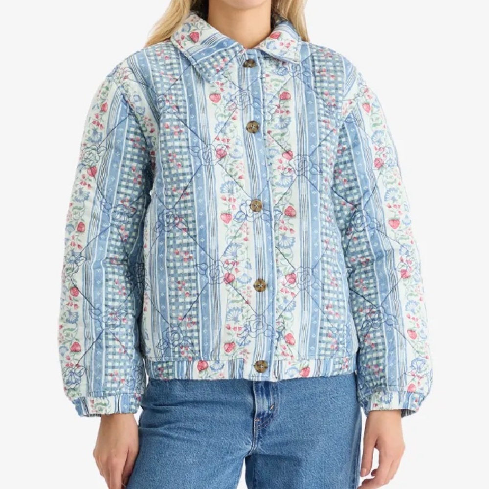NWT Damson Madder Floral & Blue Women's Reversible Quilted Jacket